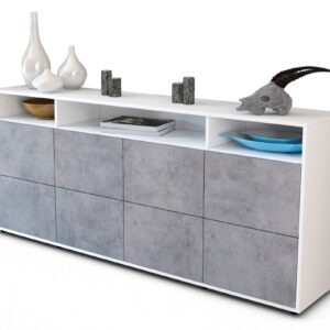 Sideboard Evita | Korpus Weiß | Front in Beton Optik | 180x79x35cm (BxHxT)