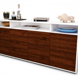 Sideboard Evita | Korpus Weiß | Front in Walnuss Holz Optik | 180x79x35cm (BxHxT)
