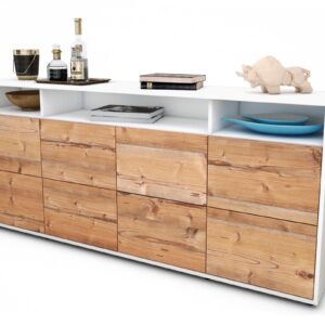 Sideboard Evita | Korpus Weiß | Front in Pinie Holz Optik | 180x79x35cm (BxHxT)
