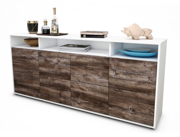 Sideboard Evita | Korpus Weiß | Front in Treibholz Holz Optik | 180x79x35cm (BxHxT)