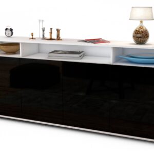 Sideboard Evita | Korpus Weiß | Front in Hochglanz Schwarz | 180x79x35cm (BxHxT)