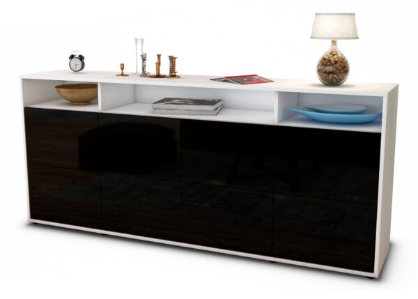 Sideboard Evita | Korpus Weiß | Front in Hochglanz Schwarz | 180x79x35cm (BxHxT)