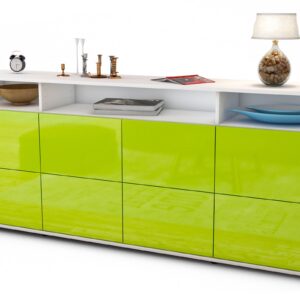 Sideboard Evita | Korpus Weiß | Front in Hochglanz Grün | 180x79x35cm (BxHxT)