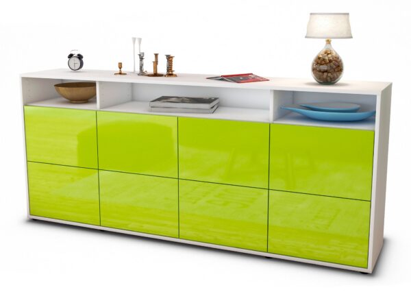Sideboard Evita | Korpus Weiß | Front in Hochglanz Grün | 180x79x35cm (BxHxT)