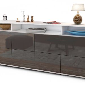 Sideboard Evita | Korpus Weiß | Front in Hochglanz Grau | 180x79x35cm (BxHxT)