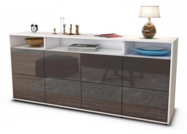 Sideboard Evita | Korpus Weiß | Front in Hochglanz Grau | 180x79x35cm (BxHxT)