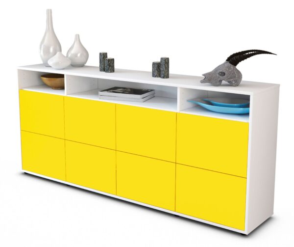 Sideboard Evita | Korpus Weiß | Front in Gelb | 180x79x35cm (BxHxT)