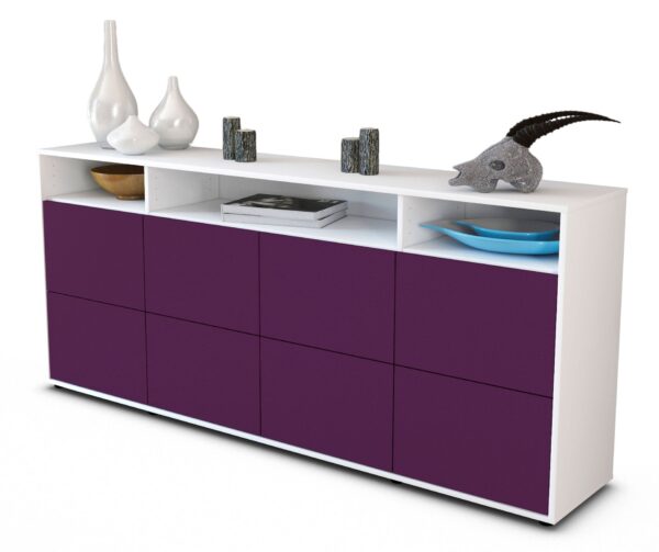 Sideboard Evita | Korpus Weiß | Front in Lila | 180x79x35cm (BxHxT)