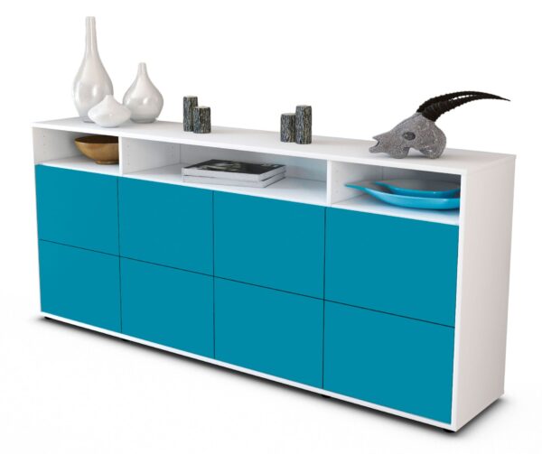 Sideboard Evita | Korpus Weiß | Front in Türkis | 180x79x35cm (BxHxT)