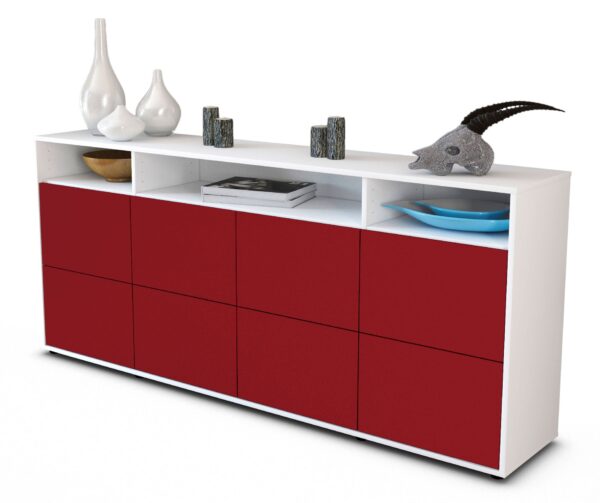Sideboard Evita | Korpus Weiß | Front in Bordeaux | 180x79x35cm (BxHxT)