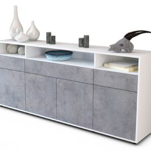 Sideboard Ezia | Korpus Weiß | Front in Beton Optik | 180x79x35cm (BxHxT)