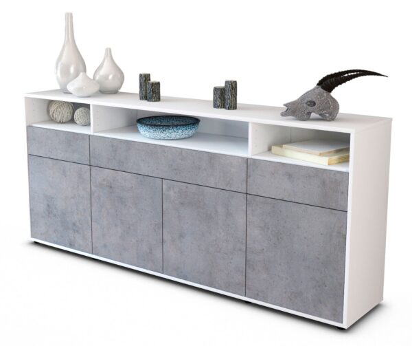 Sideboard Ezia | Korpus Weiß | Front in Beton Optik | 180x79x35cm (BxHxT)