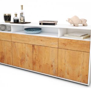 Sideboard Ezia | Korpus Weiß | Front in Eiche Holz Optik | 180x79x35cm (BxHxT)