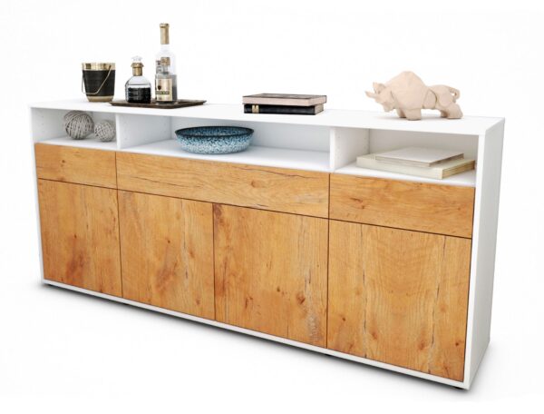 Sideboard Ezia | Korpus Weiß | Front in Eiche Holz Optik | 180x79x35cm (BxHxT)