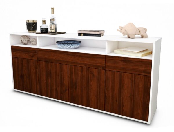 Sideboard Ezia | Korpus Weiß | Front in Walnuss Holz Optik | 180x79x35cm (BxHxT)