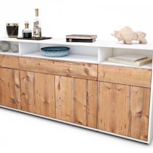 Sideboard Ezia | Korpus Weiß | Front in Pinie Holz Optik | 180x79x35cm (BxHxT)