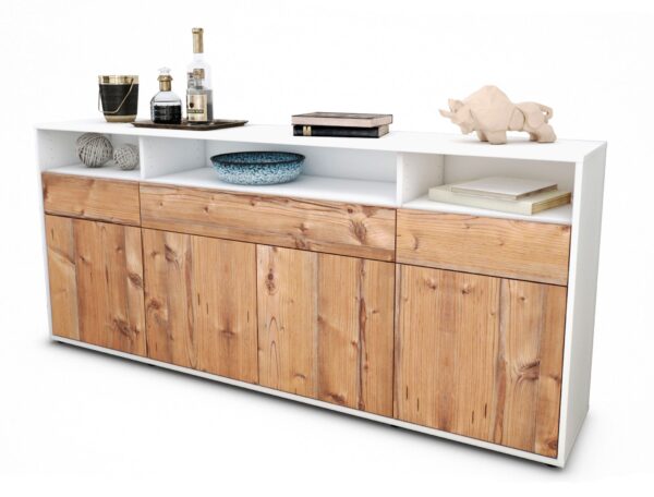 Sideboard Ezia | Korpus Weiß | Front in Pinie Holz Optik | 180x79x35cm (BxHxT)