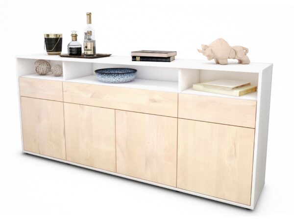 Sideboard Ezia | Korpus Weiß | Front in Zeder Holz Optik | 180x79x35cm (BxHxT)