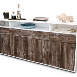 Sideboard Ezia | Korpus Weiß | Front in Treibholz Holz Optik | 180x79x35cm (BxHxT)