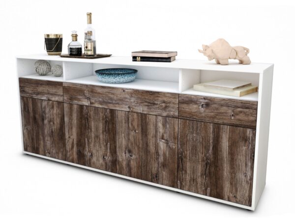 Sideboard Ezia | Korpus Weiß | Front in Treibholz Holz Optik | 180x79x35cm (BxHxT)