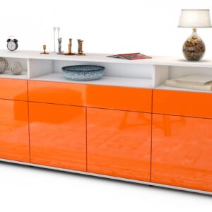 Sideboard Ezia | Korpus Weiß | Front in Hochglanz Orange | 180x79x35cm (BxHxT)