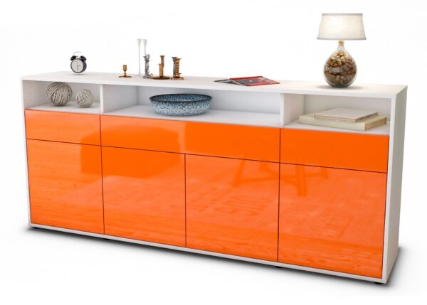 Sideboard Ezia | Korpus Weiß | Front in Hochglanz Orange | 180x79x35cm (BxHxT)