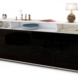 Sideboard Ezia | Korpus Weiß | Front in Hochglanz Schwarz | 180x79x35cm (BxHxT)