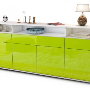 Sideboard Ezia | Korpus Weiß | Front in Hochglanz Grün | 180x79x35cm (BxHxT)