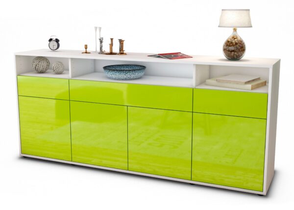 Sideboard Ezia | Korpus Weiß | Front in Hochglanz Grün | 180x79x35cm (BxHxT)