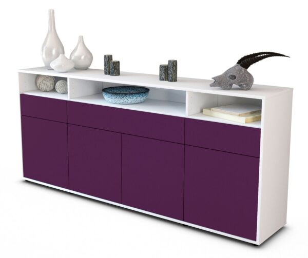 Sideboard Ezia | Korpus Weiß | Front in Lila | 180x79x35cm (BxHxT)