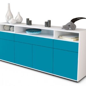 Sideboard Ezia | Korpus Weiß | Front in Türkis | 180x79x35cm (BxHxT)
