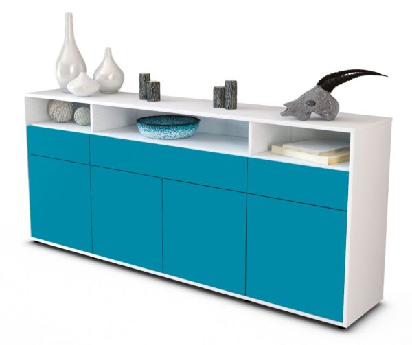 Sideboard Ezia | Korpus Weiß | Front in Türkis | 180x79x35cm (BxHxT)