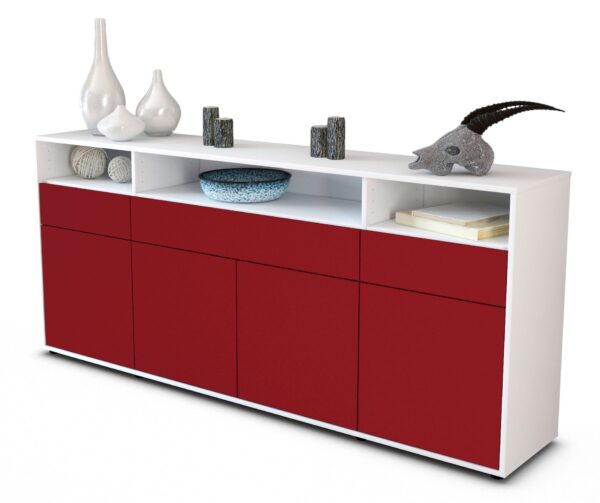 Sideboard Ezia | Korpus Weiß | Front in Bordeaux | 180x79x35cm (BxHxT)