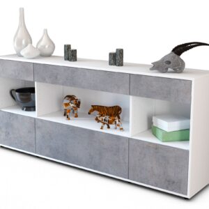 Sideboard Fabiana | Korpus Weiß | Front in Beton Optik | 180x79x35cm (BxHxT)
