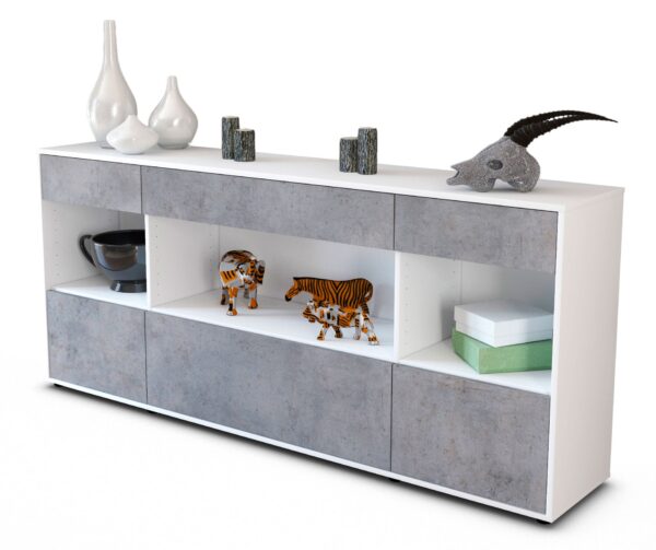 Sideboard Fabiana | Korpus Weiß | Front in Beton Optik | 180x79x35cm (BxHxT)