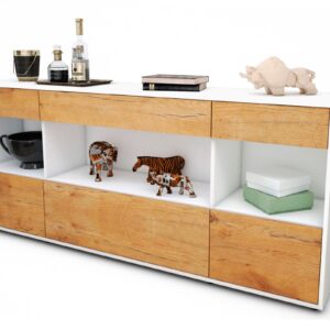 Sideboard Fabiana | Korpus Weiß | Front in Eiche Holz Optik | 180x79x35cm (BxHxT)