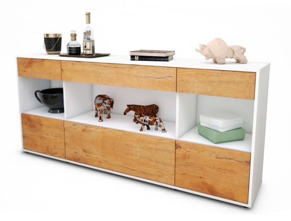 Sideboard Fabiana | Korpus Weiß | Front in Eiche Holz Optik | 180x79x35cm (BxHxT)