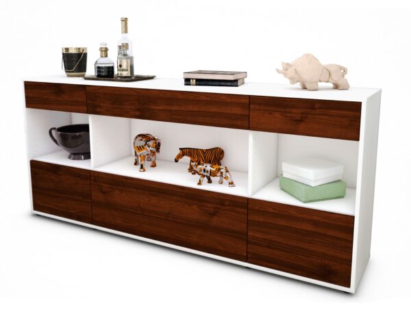 Sideboard Fabiana | Korpus Weiß | Front in Walnuss Holz Optik | 180x79x35cm (BxHxT)