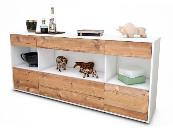 Sideboard Fabiana | Korpus Weiß | Front in Pinie Holz Optik | 180x79x35cm (BxHxT)