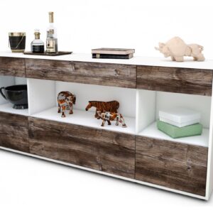Sideboard Fabiana | Korpus Weiß | Front in Treibholz Holz Optik | 180x79x35cm (BxHxT)