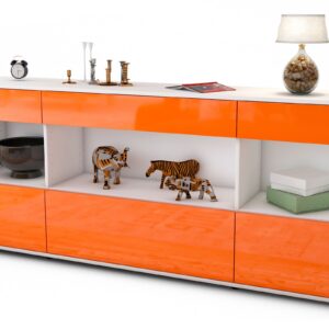 Sideboard Fabiana | Korpus Weiß | Front in Hochglanz Orange | 180x79x35cm (BxHxT)