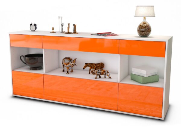 Sideboard Fabiana | Korpus Weiß | Front in Hochglanz Orange | 180x79x35cm (BxHxT)