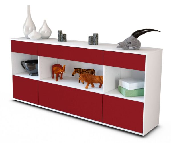Sideboard Fabiana | Korpus Weiß | Front in Bordeaux | 180x79x35cm (BxHxT)