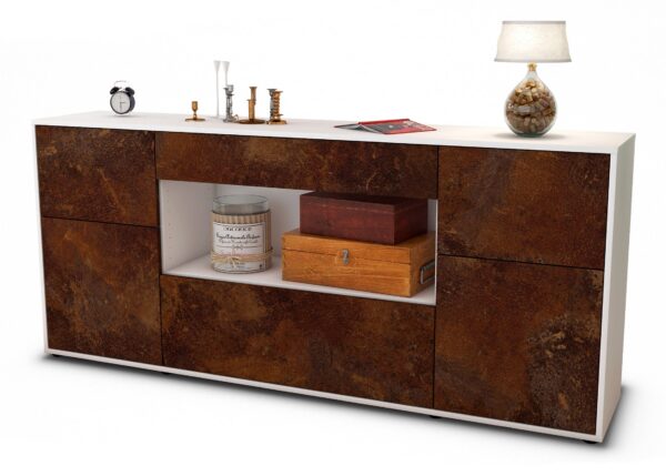 Sideboard Fabiola | Korpus Weiß | Front in Rost Optik | 180x79x35cm (BxHxT)