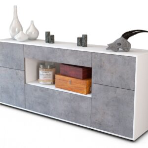 Sideboard Fabiola | Korpus Weiß | Front in Beton Optik | 180x79x35cm (BxHxT)