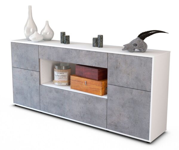 Sideboard Fabiola | Korpus Weiß | Front in Beton Optik | 180x79x35cm (BxHxT)