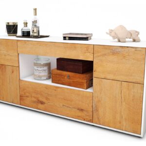 Sideboard Fabiola | Korpus Weiß | Front in Eiche Holz Optik | 180x79x35cm (BxHxT)