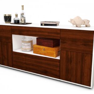 Sideboard Fabiola | Korpus Weiß | Front in Walnuss Holz Optik | 180x79x35cm (BxHxT)