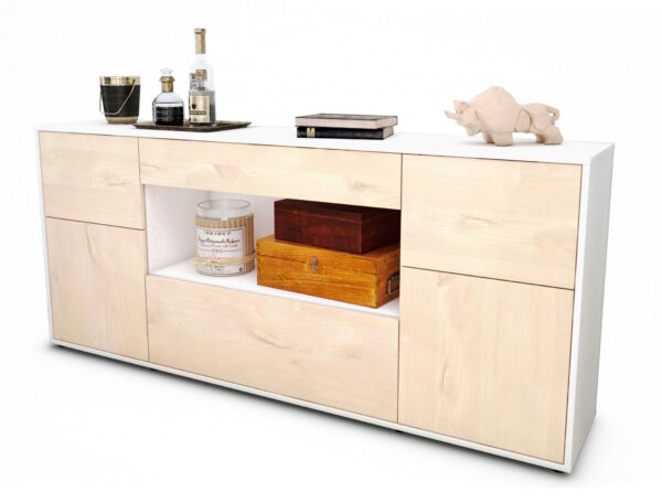 Sideboard Fabiola | Korpus Weiß | Front in Zeder Holz Optik | 180x79x35cm (BxHxT)