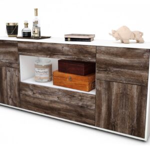 Sideboard Fabiola | Korpus Weiß | Front in Treibholz Holz Optik | 180x79x35cm (BxHxT)